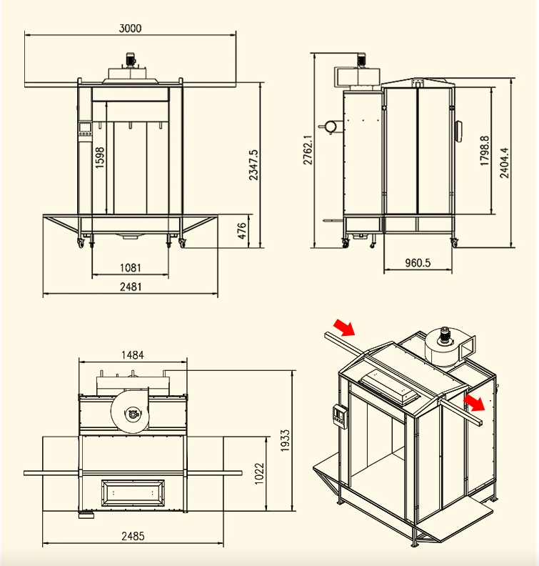 kích thước buồng sơn tĩnh điện COLO-2152